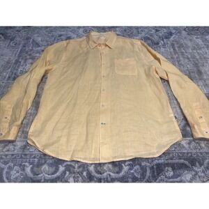True Grit Mens Sz XL Long Sleeve Button Up Orange‎ Linen Shirt